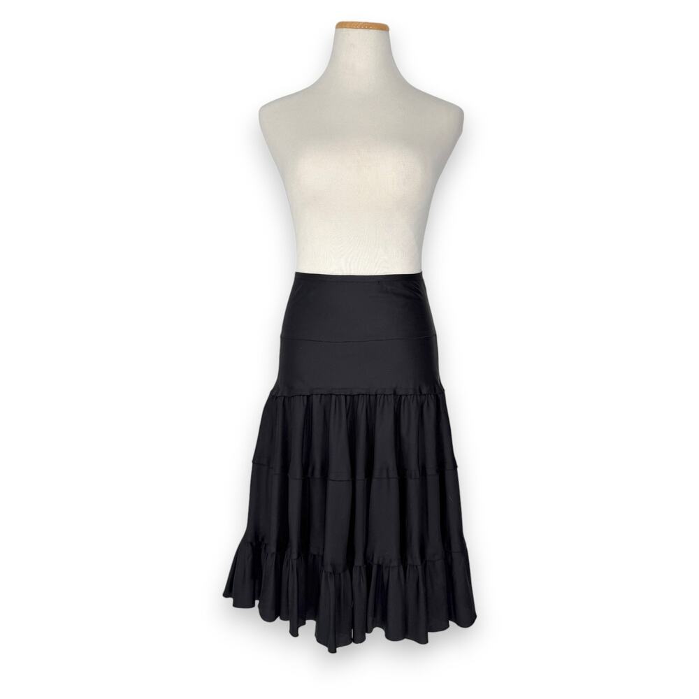VINCE | 2 | Black 100% Silk Tiered Drop Waist Side-Zip Up Midi Skirt